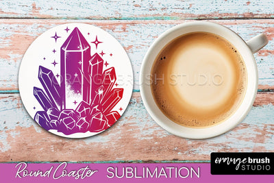 Celestial Coaster Sublimation, Boho Mystical Round Coaster Sublimation OrangeBrushStudio 