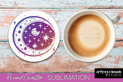 Celestial Coaster Sublimation, Boho Mystical Round Coaster Sublimation OrangeBrushStudio 