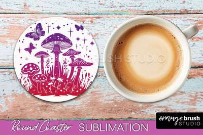 Celestial Coaster Sublimation, Boho Mystical Round Coaster Sublimation OrangeBrushStudio 