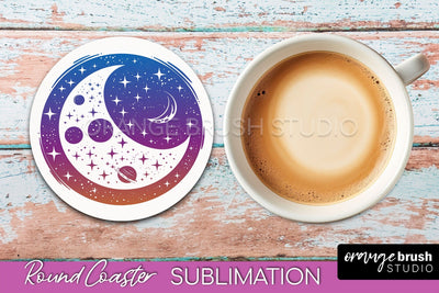 Celestial Coaster Sublimation, Boho Mystical Round Coaster Sublimation OrangeBrushStudio 