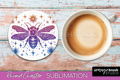 Celestial Coaster Sublimation, Boho Mystical Round Coaster Sublimation OrangeBrushStudio 