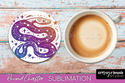 Celestial Coaster Sublimation, Boho Mystical Round Coaster Sublimation OrangeBrushStudio 
