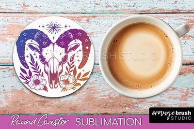 Celestial Coaster Sublimation, Boho Mystical Round Coaster Sublimation OrangeBrushStudio 