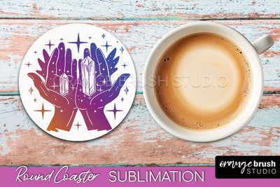 Celestial Coaster Sublimation, Boho Mystical Round Coaster Sublimation OrangeBrushStudio 