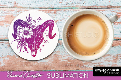 Celestial Coaster Sublimation, Boho Mystical Round Coaster Sublimation OrangeBrushStudio 