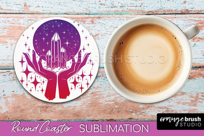 Celestial Coaster Sublimation, Boho Mystical Round Coaster Sublimation OrangeBrushStudio 