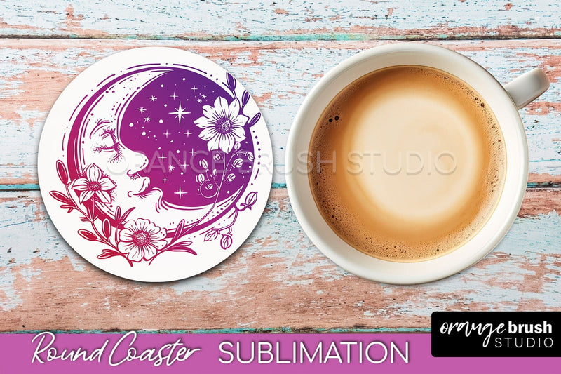 Celestial Coaster Sublimation, Boho Mystical Round Coaster Sublimation OrangeBrushStudio 