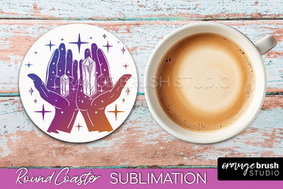 Celestial Coaster Sublimation, Boho Mystical Round Coaster Sublimation OrangeBrushStudio 