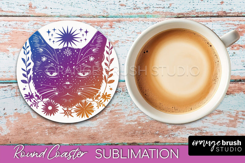 Celestial Coaster Sublimation, Boho Mystical Round Coaster Sublimation OrangeBrushStudio 