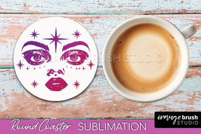 Celestial Coaster Sublimation, Boho Mystical Round Coaster Sublimation OrangeBrushStudio 