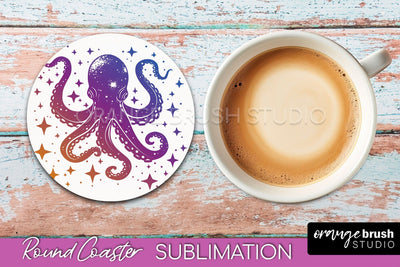 Celestial Coaster Sublimation, Boho Mystical Round Coaster Sublimation OrangeBrushStudio 