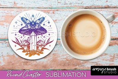 Celestial Coaster Sublimation, Boho Mystical Round Coaster Sublimation OrangeBrushStudio 