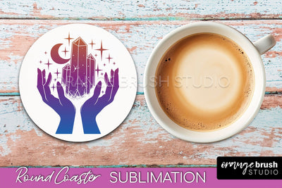 Celestial Coaster Sublimation, Boho Mystical Round Coaster Sublimation OrangeBrushStudio 
