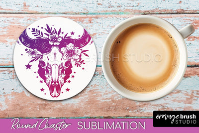 Celestial Coaster Sublimation, Boho Mystical Round Coaster Sublimation OrangeBrushStudio 