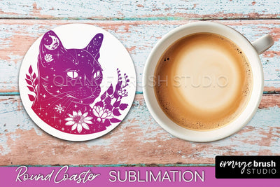 Celestial Coaster Sublimation, Boho Mystical Round Coaster Sublimation OrangeBrushStudio 