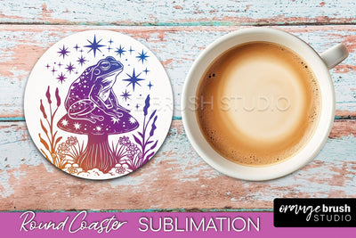 Celestial Coaster Sublimation, Boho Mystical Round Coaster Sublimation OrangeBrushStudio 