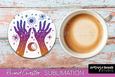 Celestial Coaster Sublimation, Boho Mystical Round Coaster Sublimation OrangeBrushStudio 