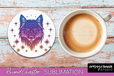 Celestial Coaster Sublimation, Boho Mystical Round Coaster Sublimation OrangeBrushStudio 