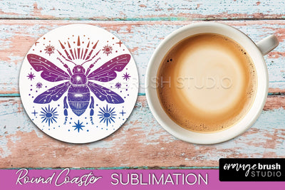 Celestial Coaster Sublimation, Boho Mystical Round Coaster Sublimation OrangeBrushStudio 