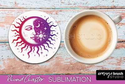 Celestial Coaster Sublimation, Boho Mystical Round Coaster Sublimation OrangeBrushStudio 