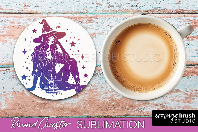Celestial Coaster Sublimation, Boho Mystical Round Coaster Sublimation OrangeBrushStudio 