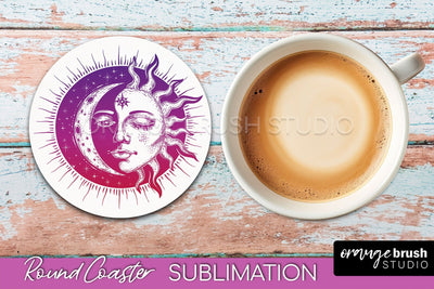 Celestial Coaster Sublimation, Boho Mystical Round Coaster Sublimation OrangeBrushStudio 