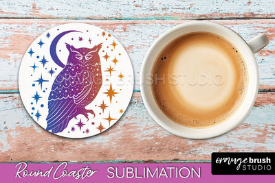 Celestial Coaster Sublimation, Boho Mystical Round Coaster Sublimation OrangeBrushStudio 