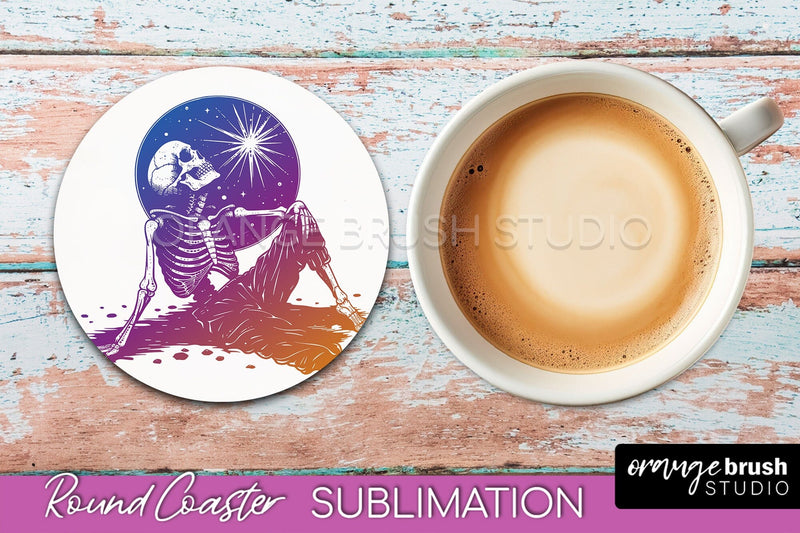 Celestial Coaster Sublimation, Boho Mystical Round Coaster Sublimation OrangeBrushStudio 