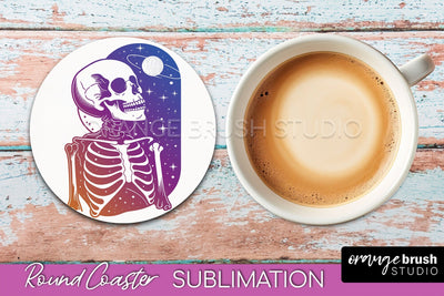 Celestial Coaster Sublimation, Boho Mystical Round Coaster Sublimation OrangeBrushStudio 