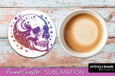 Celestial Coaster Sublimation, Boho Mystical Round Coaster Sublimation OrangeBrushStudio 