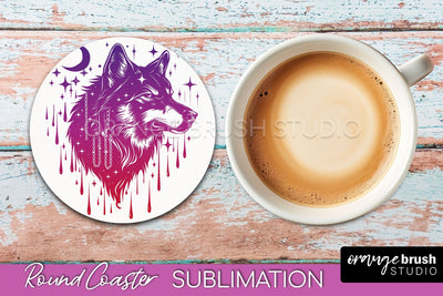 Celestial Coaster Sublimation, Boho Mystical Round Coaster Sublimation OrangeBrushStudio 