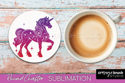 Celestial Coaster Sublimation, Boho Mystical Round Coaster Sublimation OrangeBrushStudio 