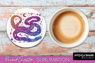 Celestial Coaster Sublimation, Boho Mystical Round Coaster Sublimation OrangeBrushStudio 
