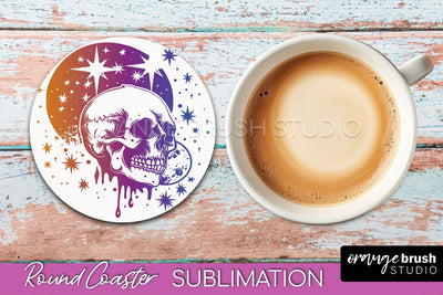 Celestial Coaster Sublimation, Boho Mystical Round Coaster Sublimation OrangeBrushStudio 