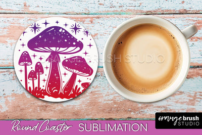 Celestial Coaster Sublimation, Boho Mystical Round Coaster Sublimation OrangeBrushStudio 
