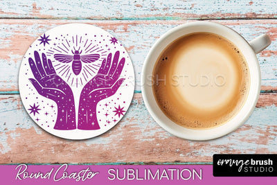 Celestial Coaster Sublimation, Boho Mystical Round Coaster Sublimation OrangeBrushStudio 