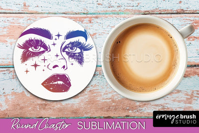 Celestial Coaster Sublimation, Boho Mystical Round Coaster Sublimation OrangeBrushStudio 