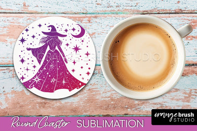 Celestial Coaster Sublimation, Boho Mystical Round Coaster Sublimation OrangeBrushStudio 