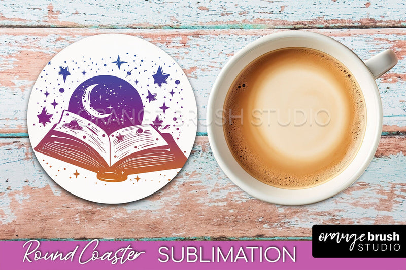 Celestial Coaster Sublimation, Boho Mystical Round Coaster Sublimation OrangeBrushStudio 