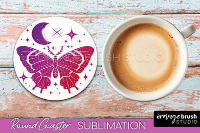 Celestial Coaster Sublimation, Boho Mystical Round Coaster Sublimation OrangeBrushStudio 