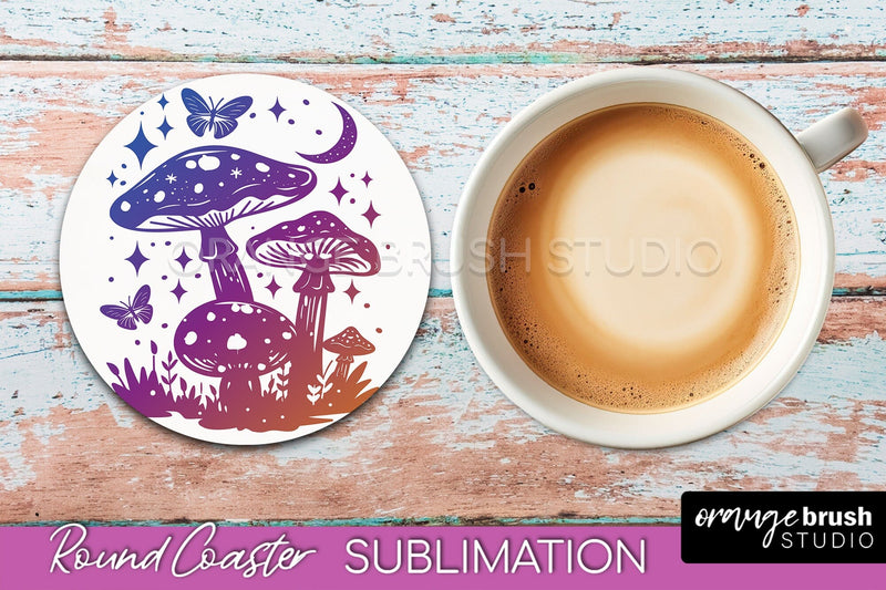 Celestial Coaster Sublimation, Boho Mystical Round Coaster Sublimation OrangeBrushStudio 