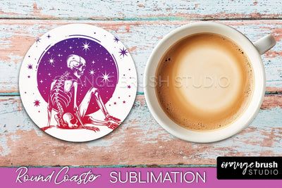 Celestial Coaster Sublimation, Boho Mystical Round Coaster Sublimation OrangeBrushStudio 
