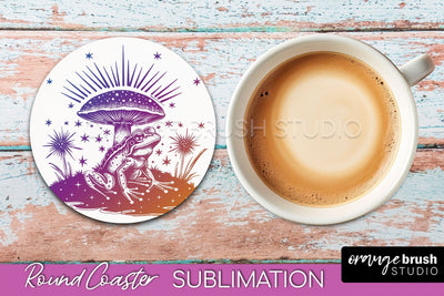 Celestial Coaster Sublimation, Boho Mystical Round Coaster Sublimation OrangeBrushStudio 