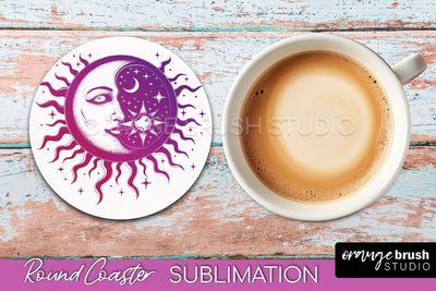 Celestial Coaster Sublimation, Boho Mystical Round Coaster Sublimation OrangeBrushStudio 