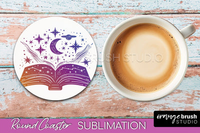 Celestial Coaster Sublimation, Boho Mystical Round Coaster Sublimation OrangeBrushStudio 