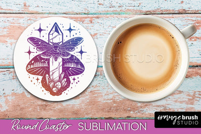 Celestial Coaster Sublimation, Boho Mystical Round Coaster Sublimation OrangeBrushStudio 
