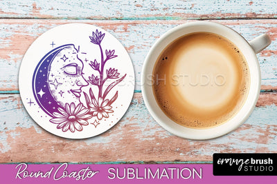 Celestial Coaster Sublimation, Boho Mystical Round Coaster Sublimation OrangeBrushStudio 