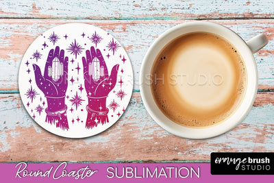 Celestial Coaster Sublimation, Boho Mystical Round Coaster Sublimation OrangeBrushStudio 