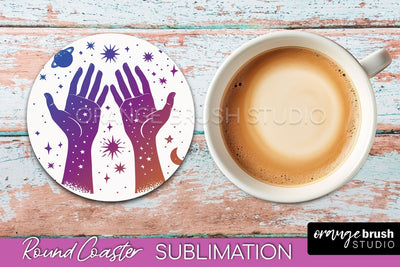 Celestial Coaster Sublimation, Boho Mystical Round Coaster Sublimation OrangeBrushStudio 