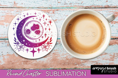 Celestial Coaster Sublimation, Boho Mystical Round Coaster Sublimation OrangeBrushStudio 